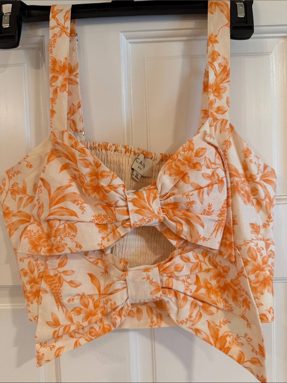 Cami NYC Orange Floral Bow Front Crop Top